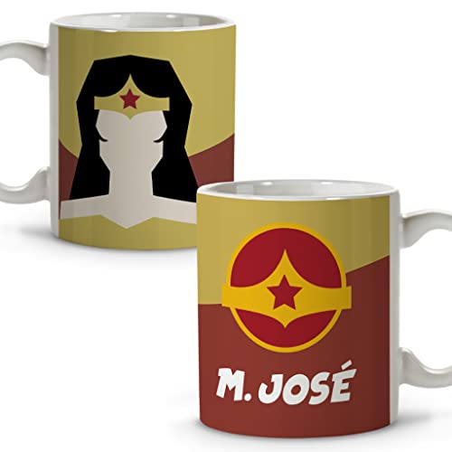 Taza Superhéroes Personalizada con Nombre. Regalo Friki. Varios Diseños y Colores Interior. Mujer...