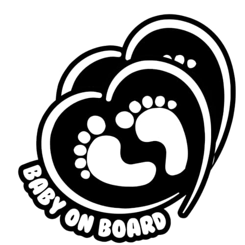 Image of TOTOMO Baby on Board Sticker for Car - Window Decal, Bumper Sign for New Parents, Durable Waterproof Safety Warning Sign for SUV Truck Minivan - Footprint Heart, 2 Pack