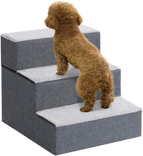 Veehoo Hundetreppe 3 Stufen Mit Schlafhöhle - Stabile Treppe Für Kleine Hunde Bis 45 Kg Hellgrau