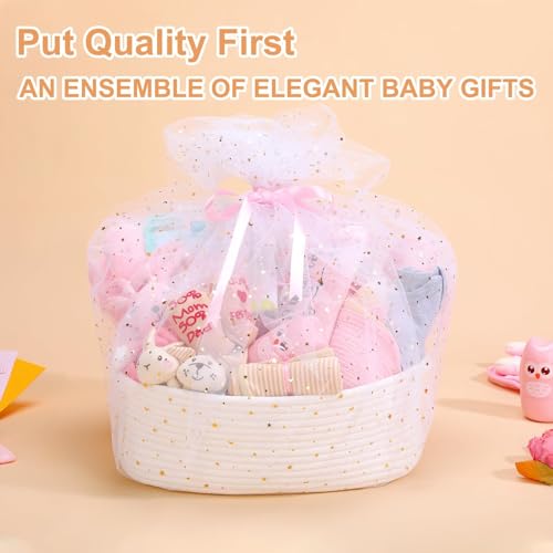 27-Piece Baby Girl Shower Gift Basket Set - Newborn Essentials, Large Pink Gift Basket With Rattle, Swaddle, Diaper Caddy Organizer
