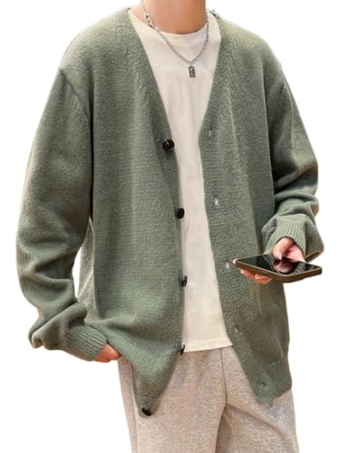 Men's Slim Fit Sweater Solid Button Front Cardigan Drop Shoulder Oversize Plain