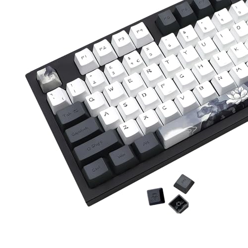 JSJTKeys Ink Lotus Keycaps 148 keys PBT keycaps OEM profile Custom Keycap Set Suitable for 61/68/84/87/96/108 Cherry MX Switches UK Layout Mechanical Keyboard (Only Key Caps)