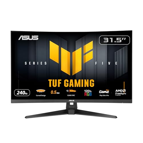 ASUS TUF Gaming Series 5 32” 1080P Curved Monitor (VG32VQM5AZ) - Full HD, 1500R, 240Hz, 0.5ms, Extreme Low Motion Blur Sync, FreeSync Premium, 120% sRGB, DisplayWidget, 3 yr Warranty by ASUS - Used condition - US$189.05