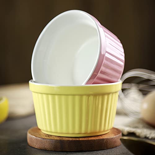 YAZYLIFE Ramekins 6oz Oven Safe,Creme Brulee Ramekins and Souffle Dishes,Porcelain Ramekin Baking Bowls,Dipping Sauce Dish.Pudding Cups,Set of 6,Colorful. (Colorful)