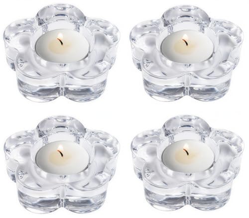 Image of 4 Pcs Clear Glass Tealight Candle Holders, Fits Tea Lights With Diameter Up to 4cm, Perfect for Home Decor, Wedding, Party & Table Centerpieces