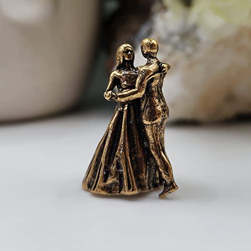 Dancing Couple Miniature Sculpture Handcrafted Brass Collectible Elegant Free Standing Tabletop Figurine