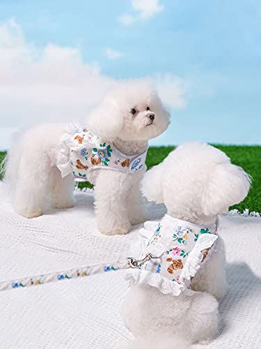 Qwinee 2Pc Floral Dog Harness & Leash Set Breathable Mesh No-Pull Cat Puppy Harness With Leash Lace Trim Pet Harness And Leash For Small Medium Dogs Cats Kitten White L #TOP4