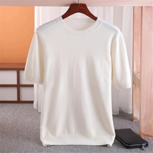 Wjnvfioo Men's Spring Summer Round Neck Pullover Merino Wool Short Sleeved Knitted Sweater3