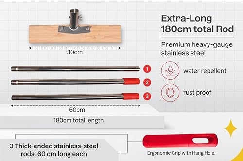 Image of Stainless Steel Wire Heavy Duty Brush 30 cm Durable Metal Wooden Brush with 70 inch Long Stainless Steel Pole for Swimming Pool, Terrace, Bathroom, Garden, Block, Moss, Stains Cleaning