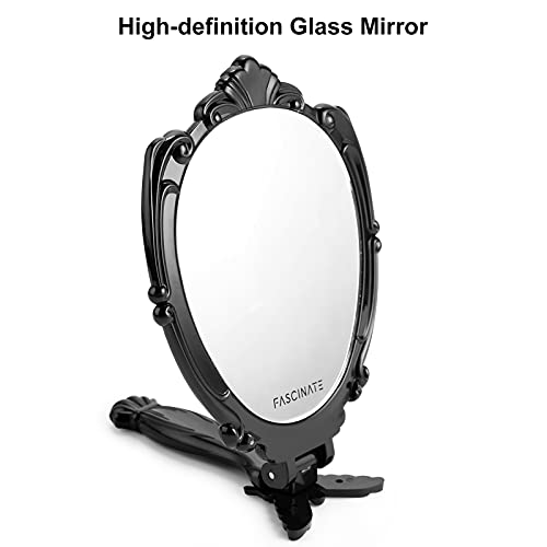 A Decorative Handheld Compact Mirror- Vintage Handheld Mirror Black-Embossed Butterfly Design Folding Handle- Lightweight & Portable-180 Degrees Full Folding- Vanity Makeup Mirror Travel Mirrors #TOP4