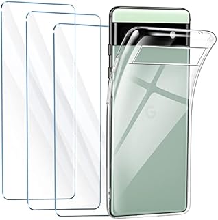 FLLAO Clear Case Compatible with Google Pixel 6A Case with 3 Tempered Glass Screen Protector, Soft Bumper Anti-Scratch Silicone Phone Case Cover Transparent
