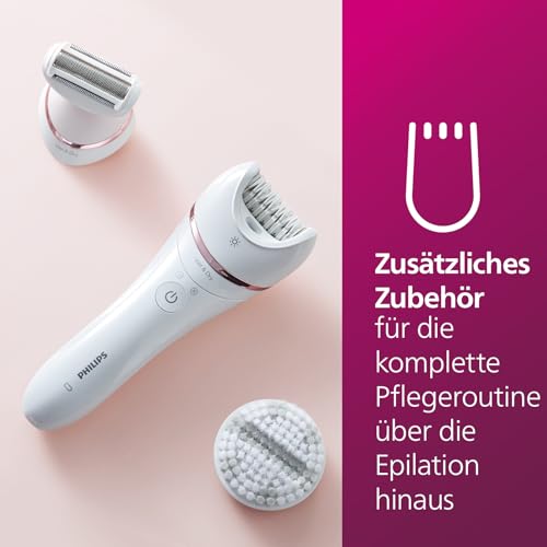Philips Epilierer Series 8000, kabelloser Nass- und Trockenepilierer für Beine und Körper, Haarentfernungsgerät, mit 8 Zubehörteilen, Rasierer, Langhaarschneider und Körperpeeling-Gerät, (BRE735/00) 5