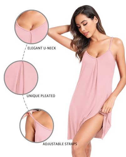 Lovasy Camisones de Mujer Verano Sexys Camisón Tirantes Mujer Cuello En V Modal Super Suave Camison,Rosa,L