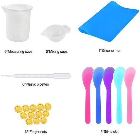 36PCS Resin Mixing Cups Tools Kit, Graduated Silicone Measuring Cups, Spoons, Dropping Pipettes, Finger Cots for Epoxy Resin, Silicone Mat for DIY Resin Casting Painting Jewelry Making