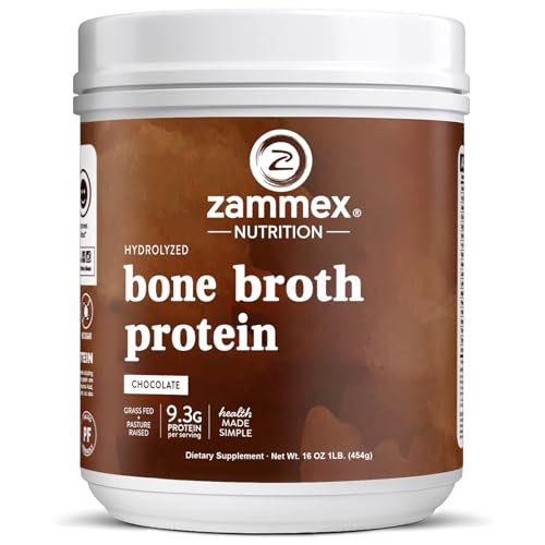 Zammex Bone Broth Protein Powder, Pure Grass Fed Beef, Chocolate Protein Powder,Hydrolyzed Collagen Supplement for Healthy Skin,Nails,Hair,Joints, Non-GMO,Gluten Free, Great in Shakes