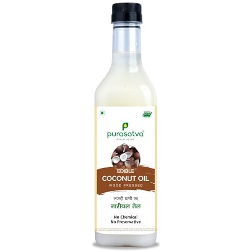 PURASATVA Cold Pressed Coconut Oil Extracted on Wooden Churner oil 1 Liter (Pack of 1), Wood Pressed Nariyal Oil | 100% Pure Natural, Organic Kohlu Oils| Healthy Edible Oil for Cooking, Haircare