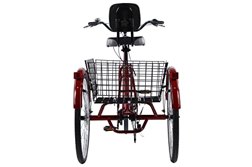 Ey Adult Tricycle, 3 Wheel Bike Adult, Three Wheel Cruiser Bike 20/24/26 inch Wheels, 7 Speed, Adjustable Seat and Handlebar, Multiple Colors (Wine Red, 26" Wheels/7-speed)