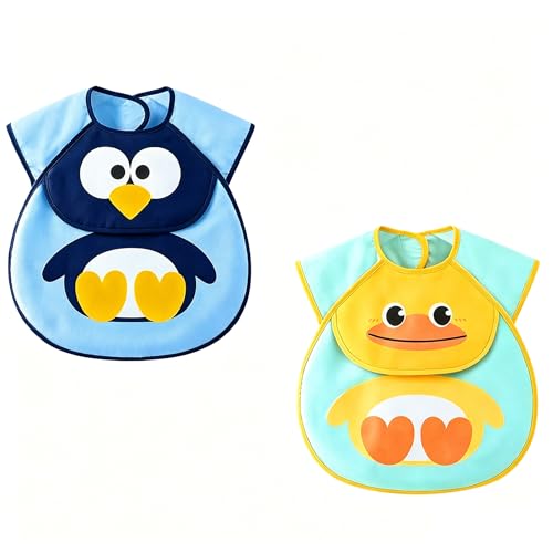 Image of SNOWIE SOFT Sleeved Bib Baby Bib with Pocket, Toddler Bib, Smock, Washable and Lightweight Waterproof Fabric, Fits Bibs for Baby 6 Months+