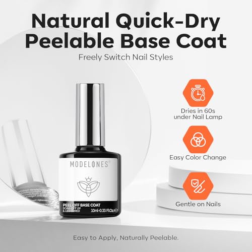 Image of modelones U V Peel off Gel Base Coat, Quick Dry Peelable Base Coat for Gel Nail Polish Beginner Friendly Gentle Protection for Thin & Weak Nails,10ml