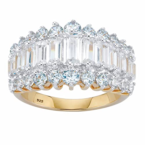 PalmBeach Yellow Gold-plated Sterling Silver Emerald Cut Cubic Zirconia Triple Row Anniversary Ring Sizes 5-12