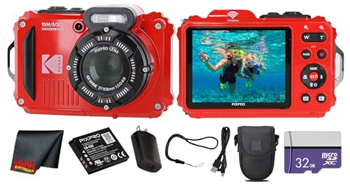 Image of Kodak PIXPRO WPZ2 Digital Camera (Red) | 16MP Sensor, 4X Optical Zoom, Waterproof Shockproof Design & Full HD Video | Great for Outdoor & Travel Photos (WPZ2-RD) + 32GB Card + Case + Cleaning Cloth