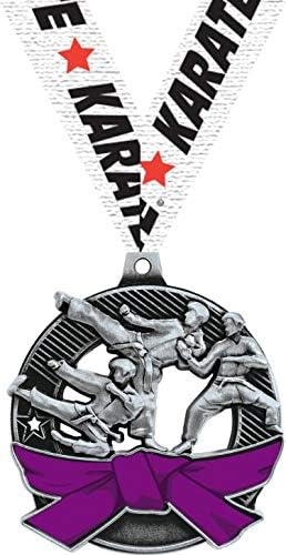 Karate Purple Belt Medals - 2.25" Silver Karate Medal Awards Prime