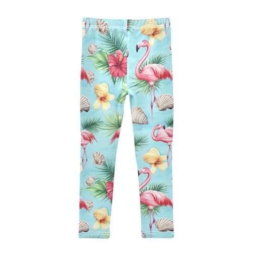 Wusikd Pink Flamingo Girls' Leggings Toddler Doodles Tropical Palm Leaves Kids Yoga Pants Dance Active Tights 4T2