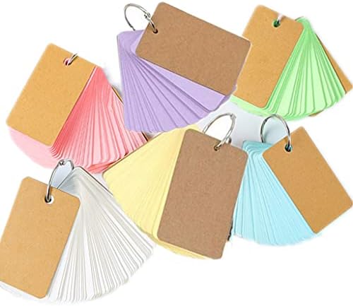 Blank Flash Cards 300 Pieces 2.2 x 3.5 Inches Multicolor Kraft Paper Binder Ring Easy Flip Flash Card Study Cards Memo Scratch Pads Bookmark DIY Greeting Card Index Card Stock Note Card