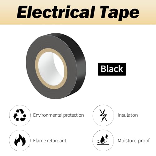 Image of Black Electrical Tape, Flame Retardant Indoor Outdoor Waterproof High Temperature Resistance Electric Tape for Most Domestic, Commercial, and Industrial Environments, 0.7 in X 42 ft, 10 Rolls