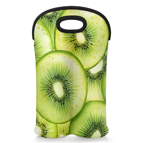 GzLeyigou 2 Bottles Kiwi Wine Bag Sleeve Totes Neoprene Protective Wine Carrier Bag for Wine,Water, Champagne, Beer, Baby Bottles,Gift 14.5 x 10 Inches