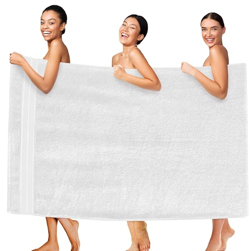 Image of Elegant Comfort Three Line Popcorn Extra Large Luxury Bath Towel - 40 inch x 80 inch inch, Premium Hotel Spa Quality 1 Piece Oversized Bath Sheet 100% Turkish Cotton Super Soft Highly Absorbent, White