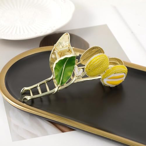 Image of Diversa Rhinestone Golden Claw Clip, Embellished Korean Clutcher, Non- Slip Metal Claw Clip for Girls, Fancy Clutcher for Women, Pack of 1 (Lemon)