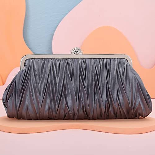 Fawziya Satin Pleated Evening Bags Crystal Clutch Purses For Women-Gray #TOP4