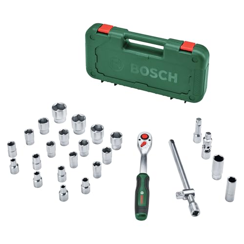 Bosch 1/2\" Ratsche, Set 25-teilig (Leistungsstarke Ratsche; Hohes Drehmoment bis 768 Nm; Verriegelungsknopf; Intuitiver Richtungswechsel; Gebogener Hals; Ergonomischer Softgrip; 24 Zubehöre; Koffer) Bosch 1/2\" Ratsche, Set 25-teilig (Leistungsstarke Ratsche; Hohes Drehmoment bis 768 Nm; Verriegelungsknopf; Intuitiver Richtungswechsel; Gebogener Hals; Ergonomischer Softgrip; 24 Zubehöre; Koffer)