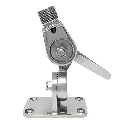 Image of Fishmaster Boat Ratchet Mount Antenna Base for GPS, FM, AM, UHF, VHF - 1 inch-14 inch Male Threads, Dual Axis Adjustment, Marine Grade Stainless Steel