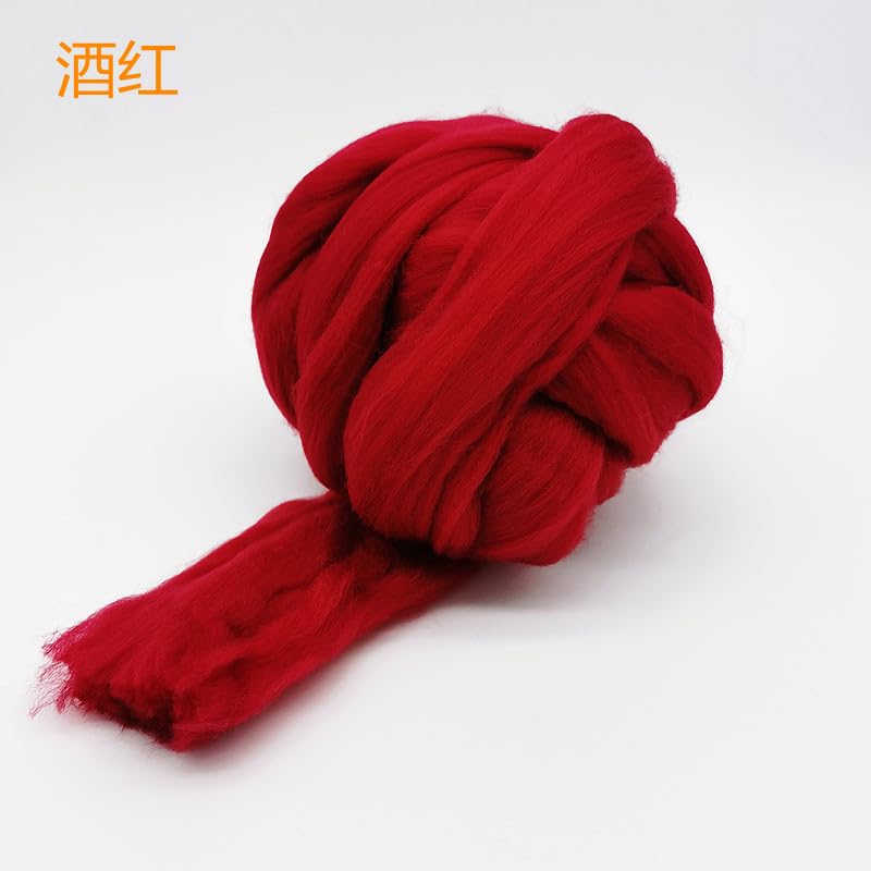 Lana merina de 2.2 libras para hilar, hilo grueso y suave para tejer cobija de brazo, núcleo de fieltro, relleno cardado, rojo vino