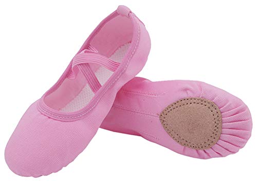 Nzcm Flache Ballett Schläppchen Kinder Geschlossene Canvas Ballerinas Tanzschuhe Mädchen Weich Verstellbar Gymnastik, 33 EU, Lila
