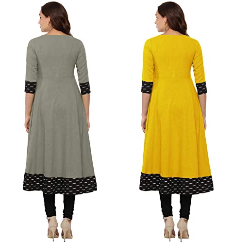 Image of NATEK Cotton Anarkali Printed Border Kurtis for Women Combo Pack of 2