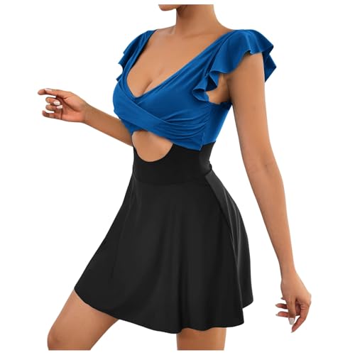 Traje de baño para mujer con volantes despegados en V cruzado y falda chic