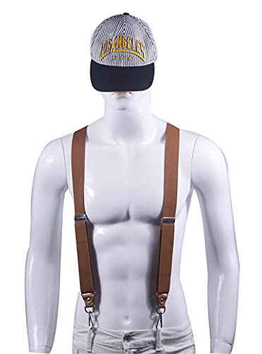 Doloise Mens Suspenders With 3 Swivel Hooks Belt Loops 1.4 Inch Wide Heavy Duty Adjustable Braces (Camel) #TOP2
