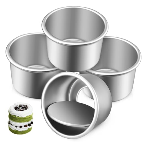 BESTonZON 4pcs Small Aluminum Cake Pans with Removable Bottom Nonstick Baking Tins for Easy Release Bakeware for Parties Picnics and Family Gatherings