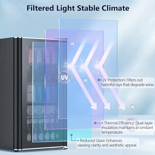 Image of COWSAR Mini Fridge Cooler, 130 Can Beverage Refrigerator with Glass Door, ETL Approved Wine Fridge with Digital Temperature Control, LED Light, Reversible Door for Home, Office, Bar - 3.2 Cu.Ft