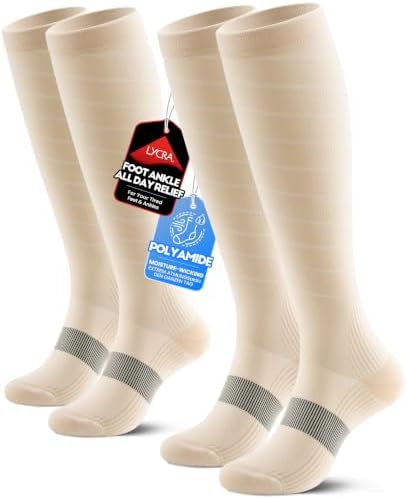 PULIOU Kompressionsstrümpfe Damen & Herren, 15-20mmHg Spiralförmig Stützstrümpfe, kompressionssocken für Laufen, Sport, Flug, Reise, Radsport, 2 Paar