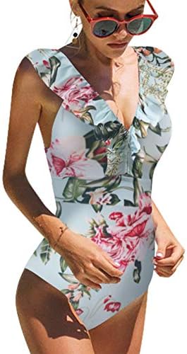 Badpak voor dames, met ruches, V-hals, volant-hals, monokini, volants, badmode, badpak, met strandbikini, monokinis, zwart, S