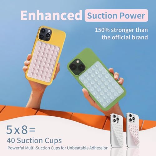 Image of (2 Pack) Silicone Suction Cup Phone Case Mount Double Sided, Sticky Phone Grip with Higher Suction Power for Cell Phone, Hands-Free Phone Accessories for Selfies and Videos, White & Classic Black
