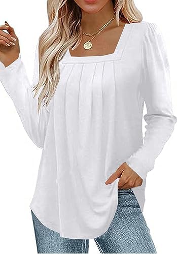 Naivikid Long Sleeve Tunic Tops for Women Fall Square Neck Sweatshirts Puff Sleeve Shirts S-XXXL