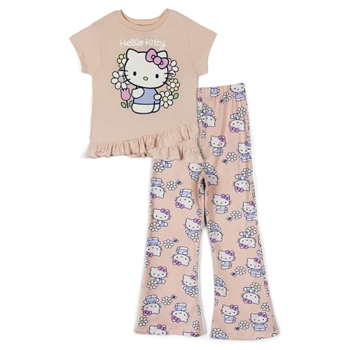 Hello Kitty Little Girls Crossover T-Shirt and Flare Leggings Outfit Set Light Pink 7-8