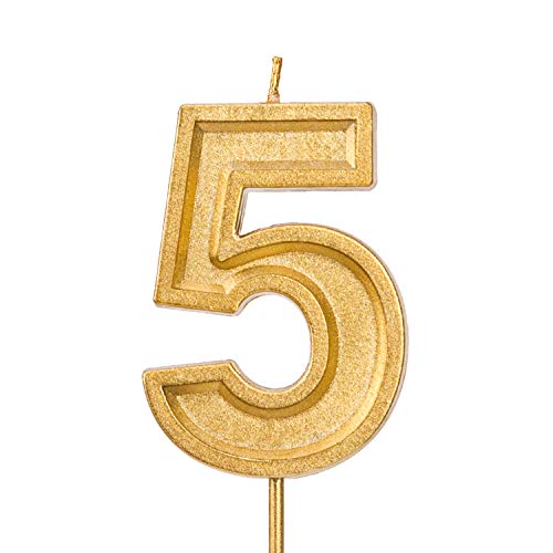LUTER 2.76 Inches Large Birthday Candles Gold Glitter Birthday Cake Candles Number Candles
