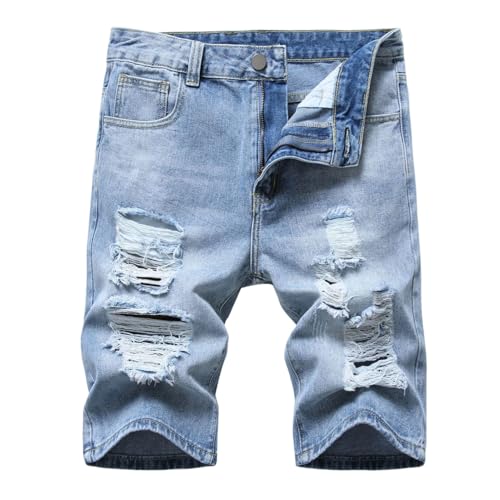Short en jean rigide haut de gamme coupe droite au délavage vintage premium
