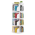 SpaceAid 4 Tier Rotating Bookshelf Tower, Spinning Bookcase Lazy Susan, Revolving 360 Book Shelf Storage Round Carousel, Vertical Rotate Turning Spiral Corner Organizer, White